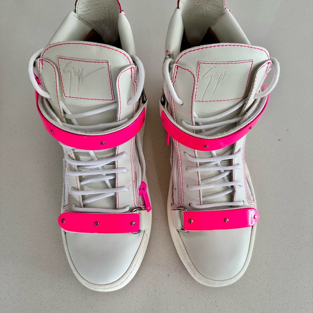Giuseppe Zanotti High-Top Sneakers White & Fuchsia | Leather | EU 37